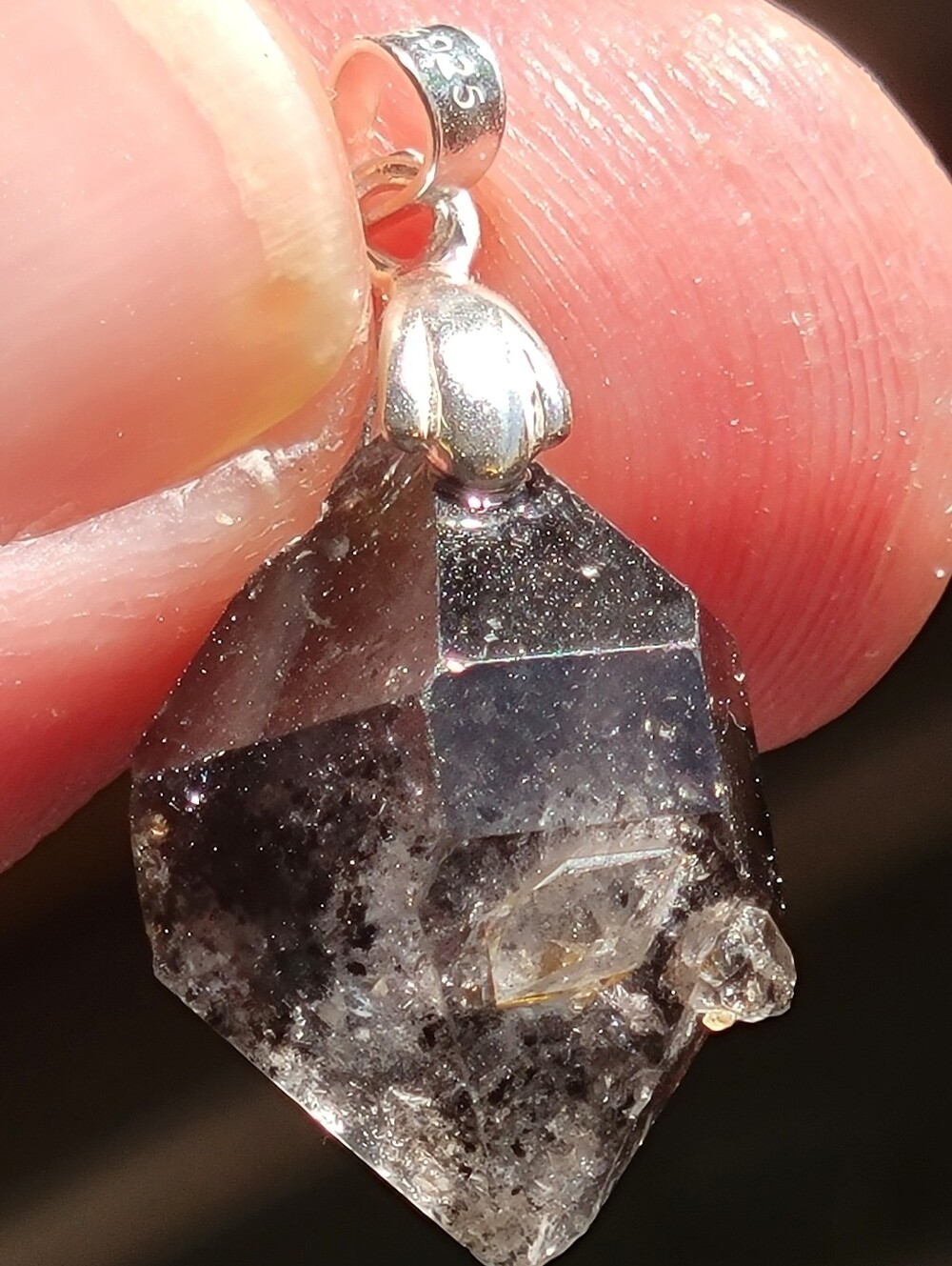 18.65ctw Herkimer Style Phantom Quartz & Sterling Silver Pendant